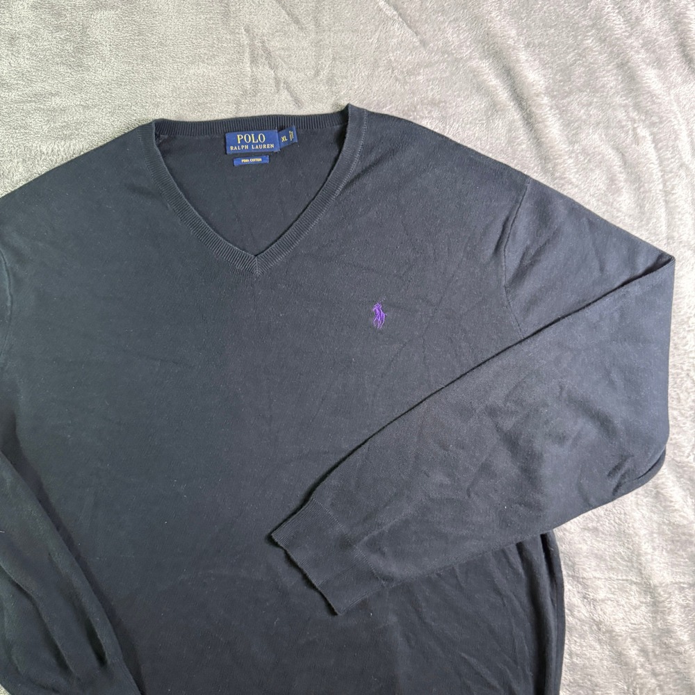Polo Ralph Lauren Pima Cotton V-Neck Sweater Purple Logo XL